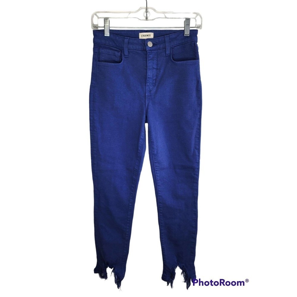 L'AGENCE Women's Purple Jeans Frayed Hem Skinny Stretch Size 25 NWT